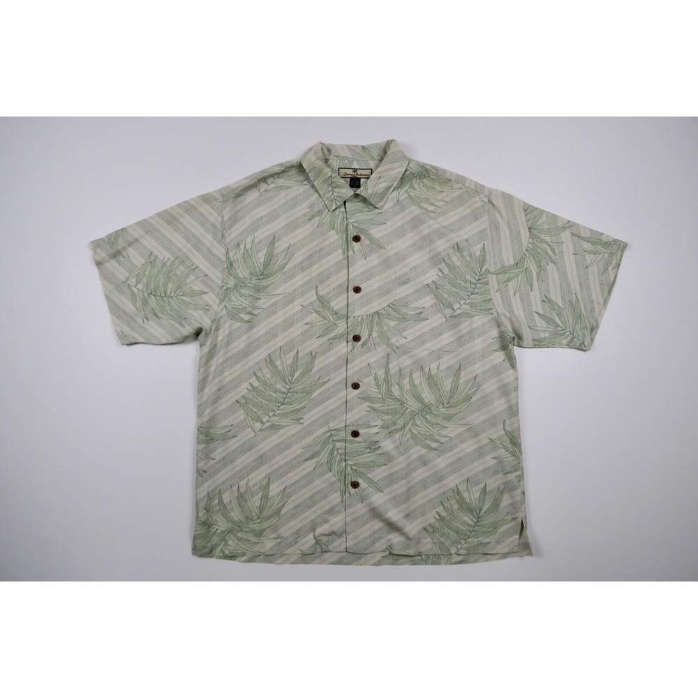 Tommy Bahama Mens Large Green Silk Floral Aloha Hawaiian Island Camp Shirt